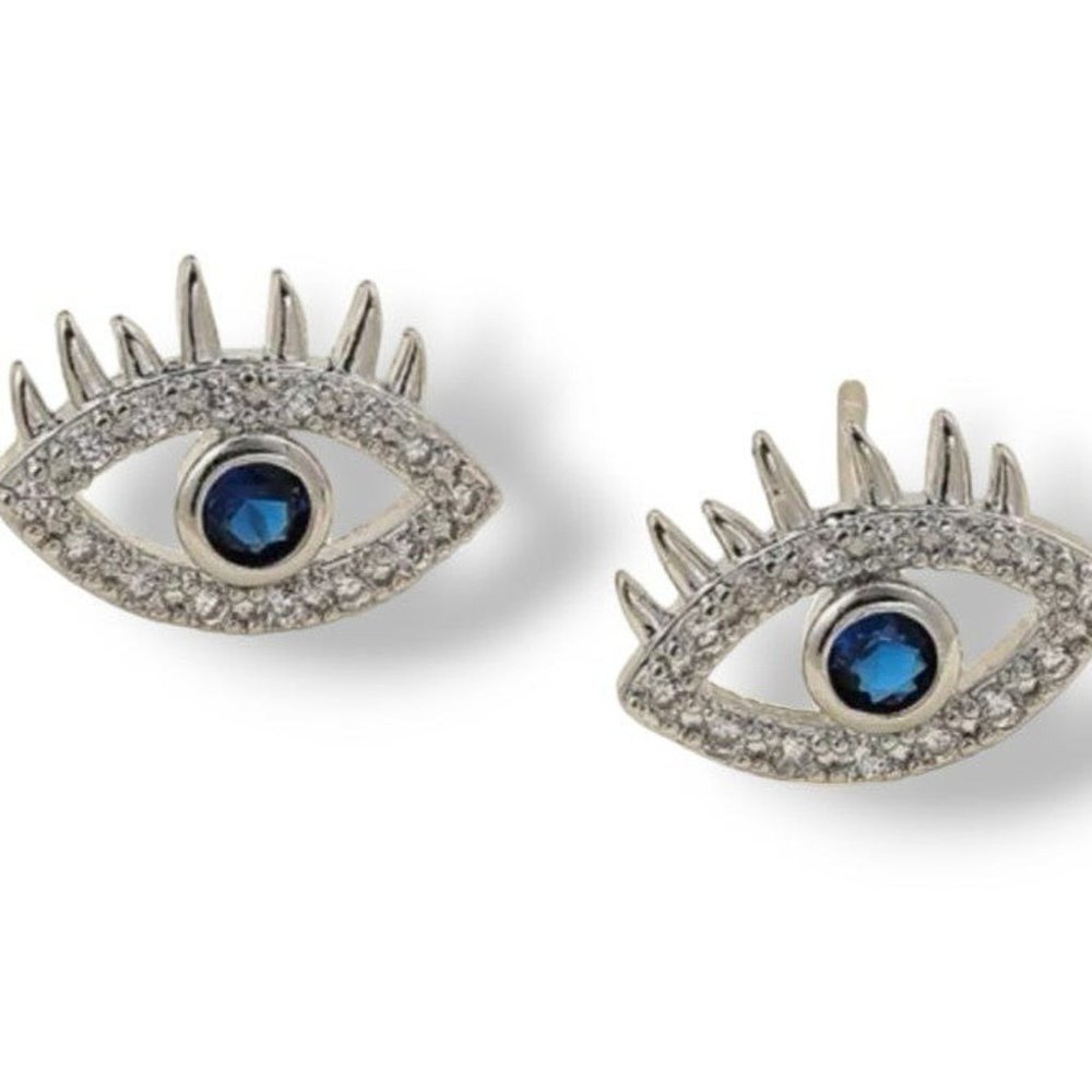 Evil eye mini studs rhinestones silvertone earrings 👁
